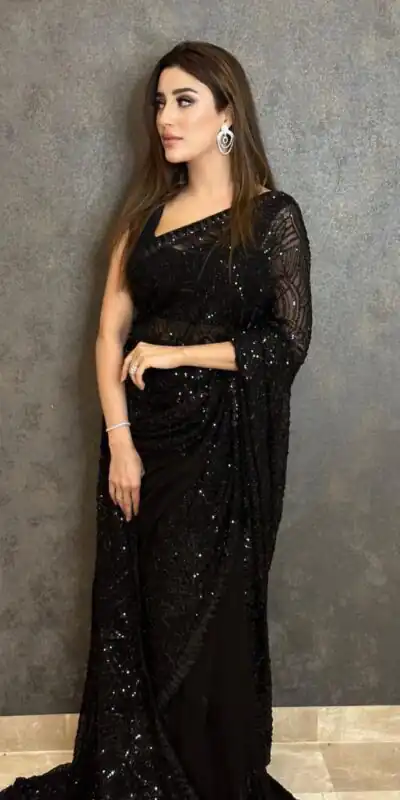 Black Georgette Embroidered Sequin Saree | Sarees, Bollywood Sarees, Creative Sarees, Designer Sarees, Embroidered Sarees, Ethnic Saree, Modern Digital sarees, Party Wear Sarees