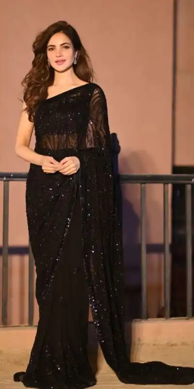 Black Georgette Embroidered Sequin Saree | Sarees, Bollywood Sarees, Creative Sarees, Designer Sarees, Embroidered Sarees, Ethnic Saree, Modern Digital sarees, Party Wear Sarees