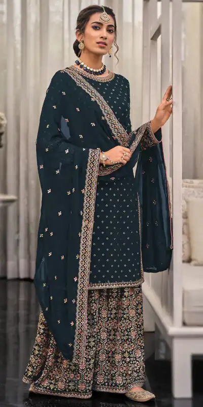 Black Georgette Embroidery Lace Work Salwar Suit | Jump Suits, Tops & Bottoms, Track Suits, Salwar suit, Casual Suits, Creative suits, Designer Suits, Palazzo Suits, Party Wear Suits, Patiala Suits, Straight Suits, Trendy Wear