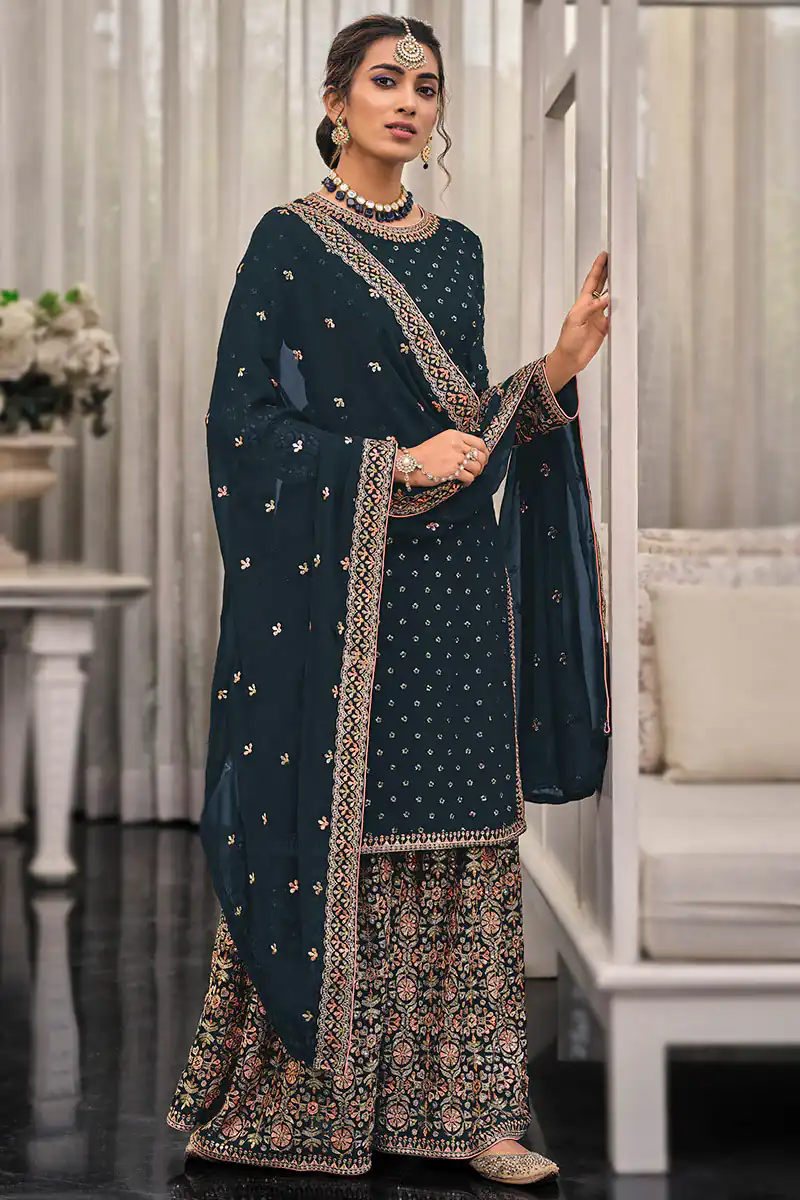 Black Georgette Embroidery Lace Work Salwar Suit | Jump Suits, Tops & Bottoms, Track Suits, Salwar suit, Casual Suits, Creative suits, Designer Suits, Palazzo Suits, Party Wear Suits, Patiala Suits, Straight Suits, Trendy Wear