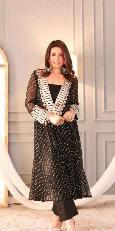 Black Georgette Embroidery Mirror Work Kurti | Kurti, Bollywood Kurti, Creative Kurtis, Designer Kurti, Party Wear Kurti, Selfie Kurti