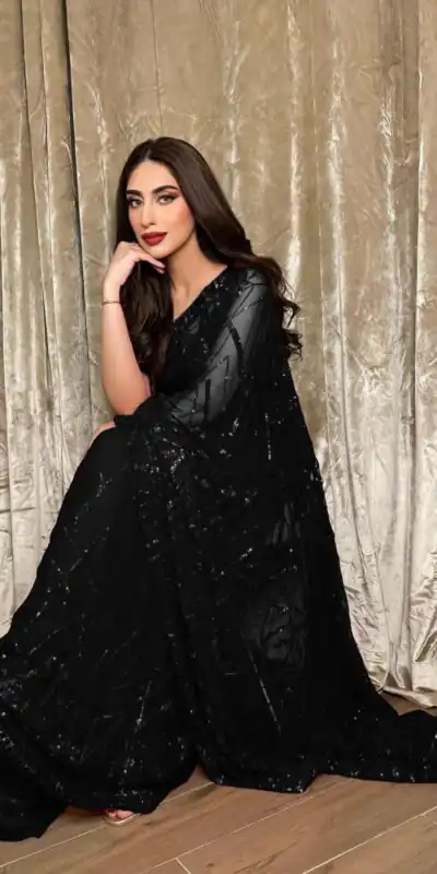 Black Georgette Embroidery Sequence Piping Saree | Sarees, Bollywood Sarees, Creative Sarees, Designer Sarees, Embroidered Sarees, Ethnic Saree, Modern Digital sarees, Party Wear Sarees
