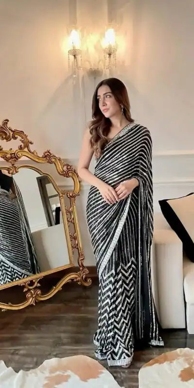 Black Georgette Embroidery Sequence Work Saree | Sarees, Bollywood Sarees, Creative Sarees, Designer Sarees, Embroidered Sarees, Ethnic Saree, Modern Digital sarees, Party Wear Sarees
