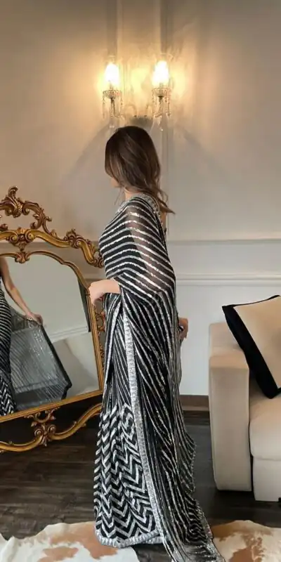 Black Georgette Embroidery Sequence Work Saree | Sarees, Bollywood Sarees, Creative Sarees, Designer Sarees, Embroidered Sarees, Ethnic Saree, Modern Digital sarees, Party Wear Sarees