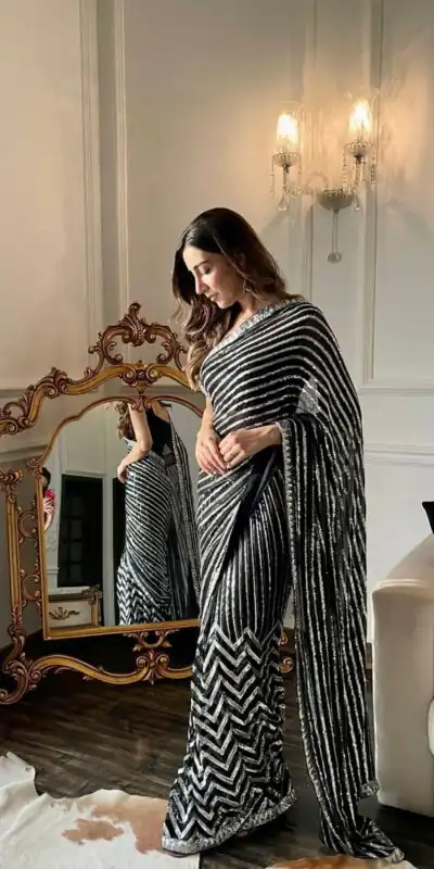 Black Georgette Embroidery Sequence Work Saree | Sarees, Bollywood Sarees, Creative Sarees, Designer Sarees, Embroidered Sarees, Ethnic Saree, Modern Digital sarees, Party Wear Sarees