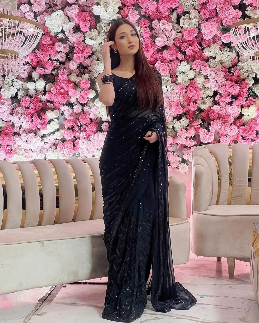 Black Georgette Embroidery Sequence Work Saree | Sarees, Bollywood Sarees, Creative Sarees, Designer Sarees, Embroidered Sarees, Ethnic Saree, Modern Digital sarees, Party Wear Sarees