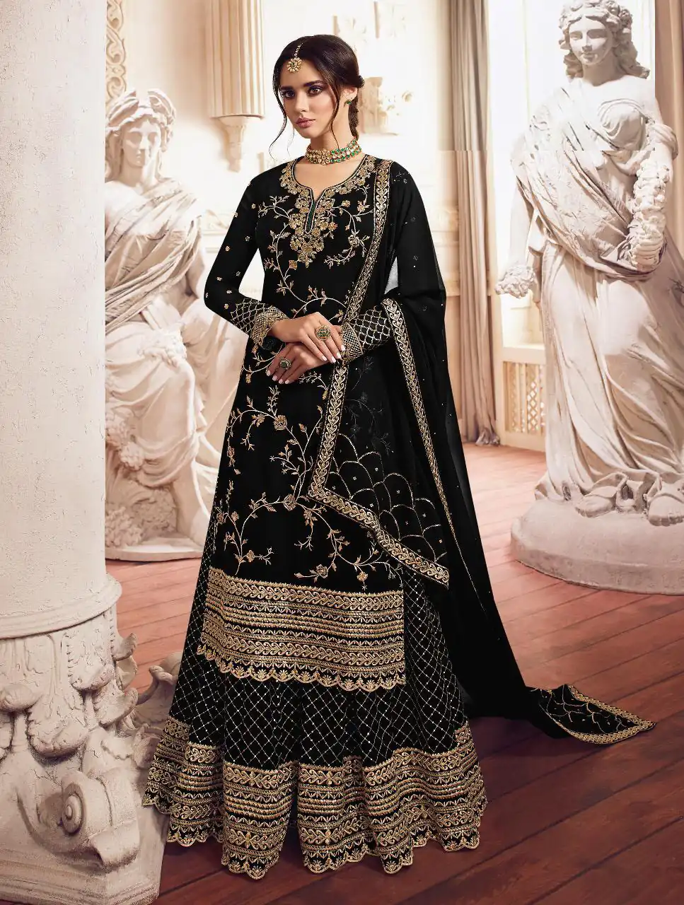 Black Georgette Embroidery Work Salwar Suit | Jump Suits, Salwar suit, Casual Suits, Creative suits, Designer Suits, Palazzo Suits, Party Wear Suits, Patiala Suits, Straight Suits