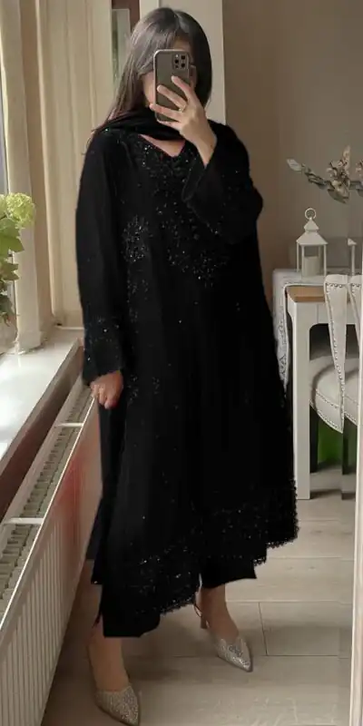 Black Georgette Embroidery Work Salwar Suit | Jump Suits, Tops & Bottoms, Track Suits, Salwar suit, Casual Suits, Creative suits, Designer Suits, Palazzo Suits, Party Wear Suits, Patiala Suits, Straight Suits, Trendy Wear