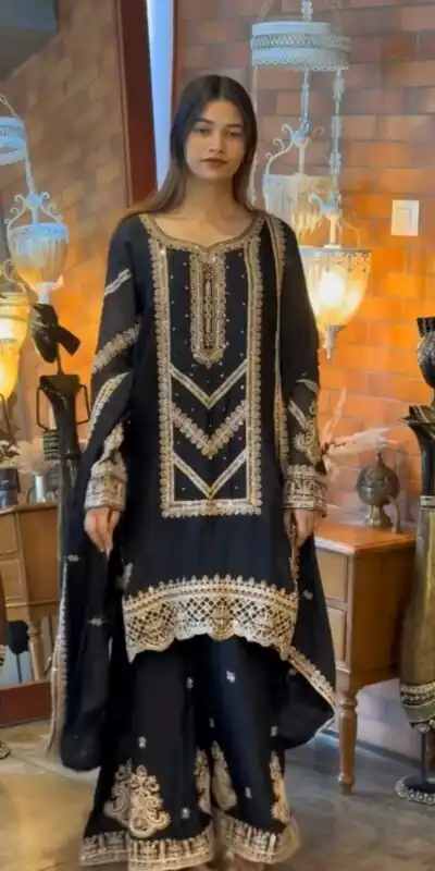 Black Georgette Embroidery Work Salwar Suit | Jump Suits, Salwar suit, Casual Suits, Creative suits, Designer Suits, Palazzo Suits, Party Wear Suits, Patiala Suits, Straight Suits