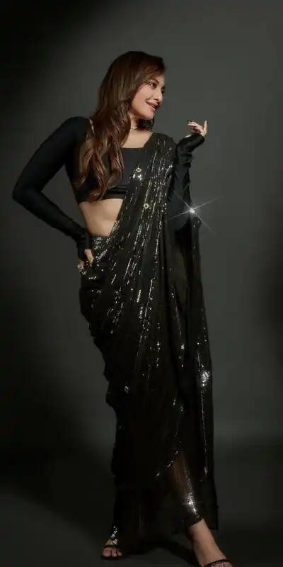 Black Georgette Heavy Sequins Embroidery Saree | Sarees, Bollywood Sarees, Creative Sarees, Designer Sarees, Embroidered Sarees, Ethnic Saree, Modern Digital sarees, Party Wear Sarees