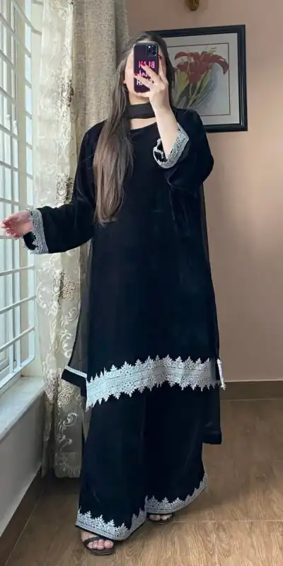Black Georgette Lace Embroidery Work Salwar Suit | Jump Suits, Salwar suit, Casual Suits, Creative suits, Designer Suits, Palazzo Suits, Party Wear Suits, Patiala Suits, Straight Suits