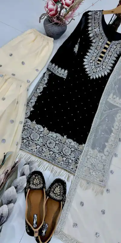 Black Georgette Lace Work Salwar Suit | Jump Suits, Salwar suit, Casual Suits, Creative suits, Designer Suits, Palazzo Suits, Party Wear Suits, Patiala Suits, Straight Suits