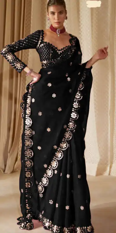 Black Georgette Mirror Sequence Work Saree | Sarees, Bollywood Sarees, Creative Sarees, Designer Sarees, Embroidered Sarees, Ethnic Saree, Modern Digital sarees, Party Wear Sarees