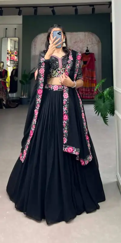 Black Georgette Plain Embroidery Lehenga Choli | Lehenga, Bollywood Lehenga, Creative Lehenga, Designer Lehenga, Embroidered Lehenga, Party Wear Lehenga