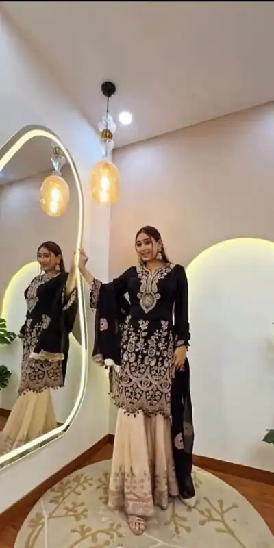 Black Georgette Sequence Work Salwar Suit | Jump Suits, Tops & Bottoms, Track Suits, Salwar suit, Casual Suits, Creative suits, Designer Suits, Palazzo Suits, Party Wear Suits, Patiala Suits, Straight Suits, Trendy Wear