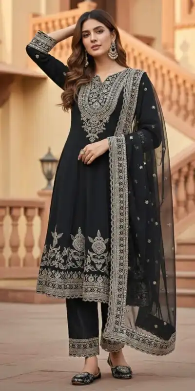 Black Georgette Sequences Lace Work Salwar Suit | Jump Suits, Tops & Bottoms, Track Suits, Salwar suit, Casual Suits, Creative suits, Designer Suits, Palazzo Suits, Party Wear Suits, Patiala Suits, Straight Suits, Trendy Wear