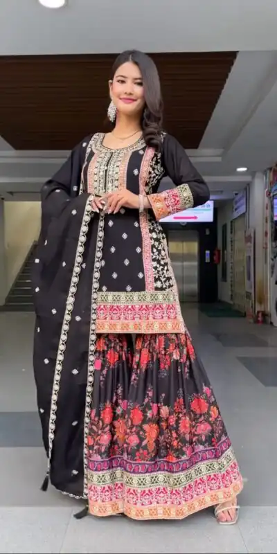 Black Georgette Sequences Work Salwar Suit | Jump Suits, Salwar suit, Casual Suits, Creative suits, Designer Suits, Palazzo Suits, Party Wear Suits, Patiala Suits, Straight Suits