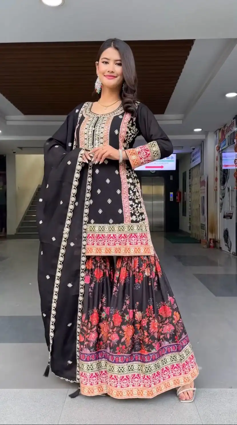 Black Georgette Sequences Work Salwar Suit | Jump Suits, Salwar suit, Casual Suits, Creative suits, Designer Suits, Palazzo Suits, Party Wear Suits, Patiala Suits, Straight Suits