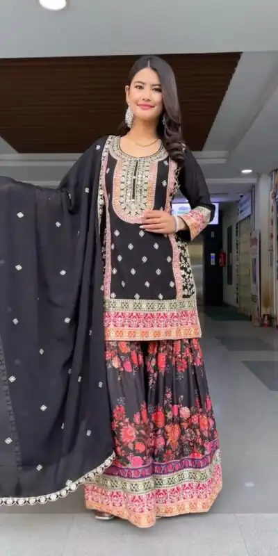 Black Georgette Sequences Work Salwar Suit | Jump Suits, Salwar suit, Casual Suits, Creative suits, Designer Suits, Palazzo Suits, Party Wear Suits, Patiala Suits, Straight Suits