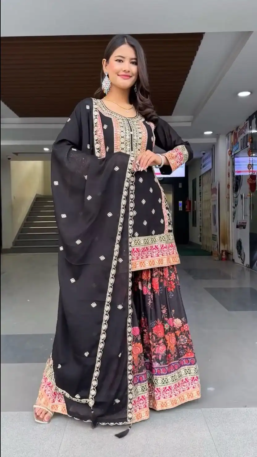 Black Georgette Sequences Work Salwar Suit | Jump Suits, Salwar suit, Casual Suits, Creative suits, Designer Suits, Palazzo Suits, Party Wear Suits, Patiala Suits, Straight Suits