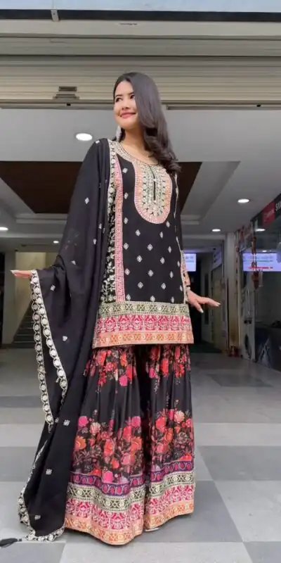 Black Georgette Sequences Work Salwar Suit | Jump Suits, Salwar suit, Casual Suits, Creative suits, Designer Suits, Palazzo Suits, Party Wear Suits, Patiala Suits, Straight Suits