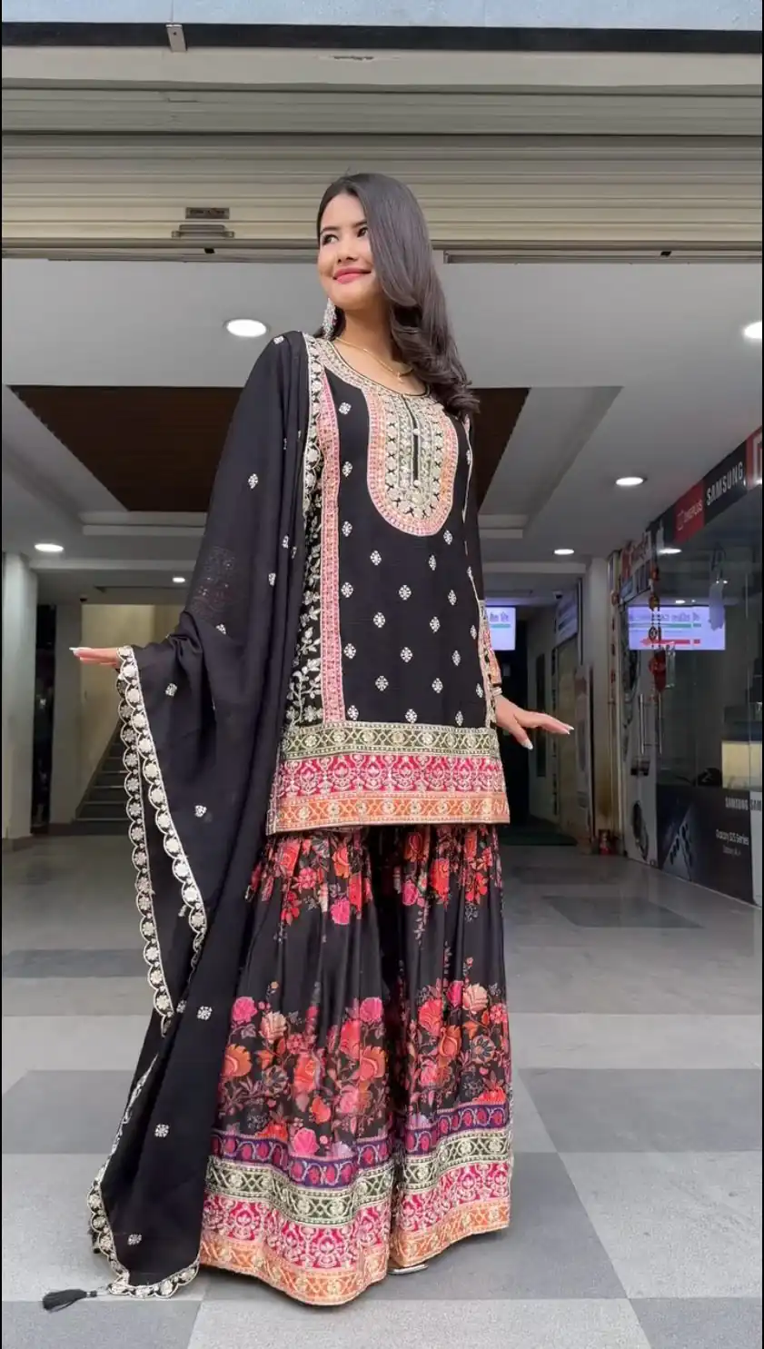 Black Georgette Sequences Work Salwar Suit | Jump Suits, Salwar suit, Casual Suits, Creative suits, Designer Suits, Palazzo Suits, Party Wear Suits, Patiala Suits, Straight Suits
