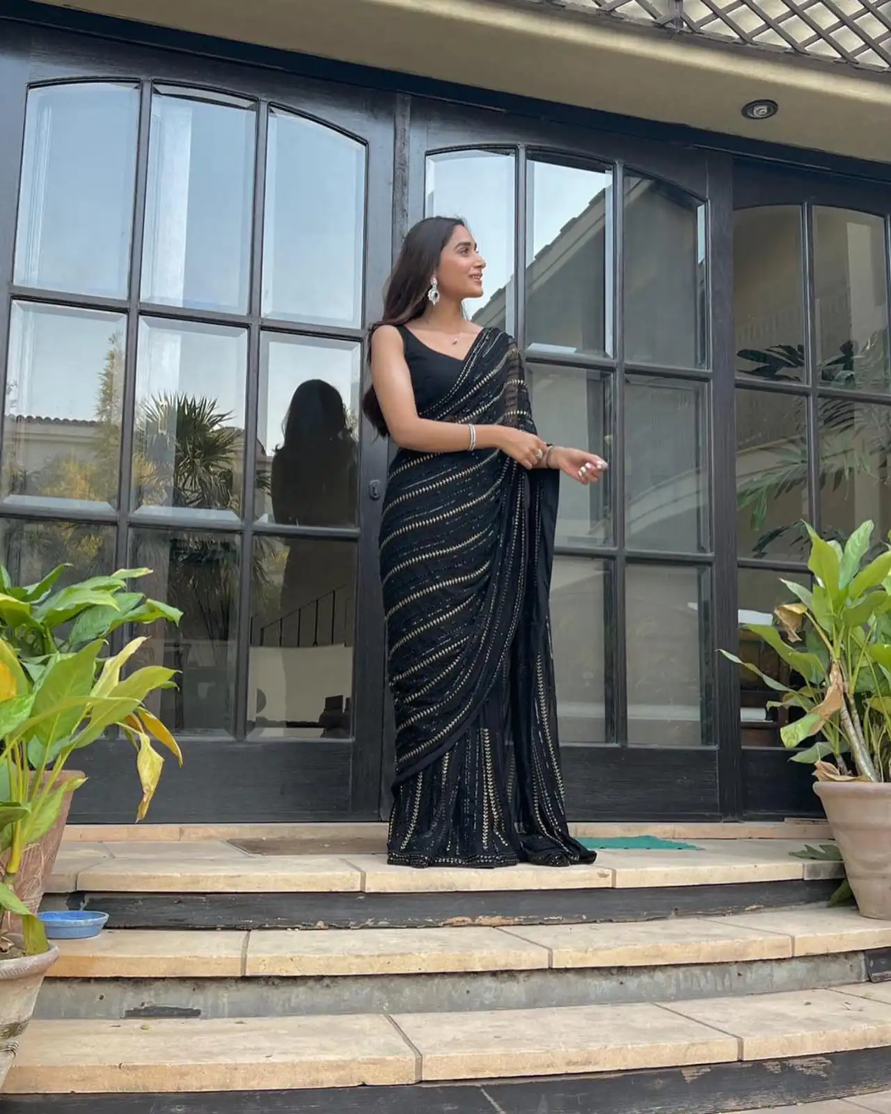 Black Georgette Sequin Work Saree with Piping | Sarees, Bollywood Sarees, Creative Sarees, Designer Sarees, Embroidered Sarees, Ethnic Saree, Modern Digital sarees, Party Wear Sarees