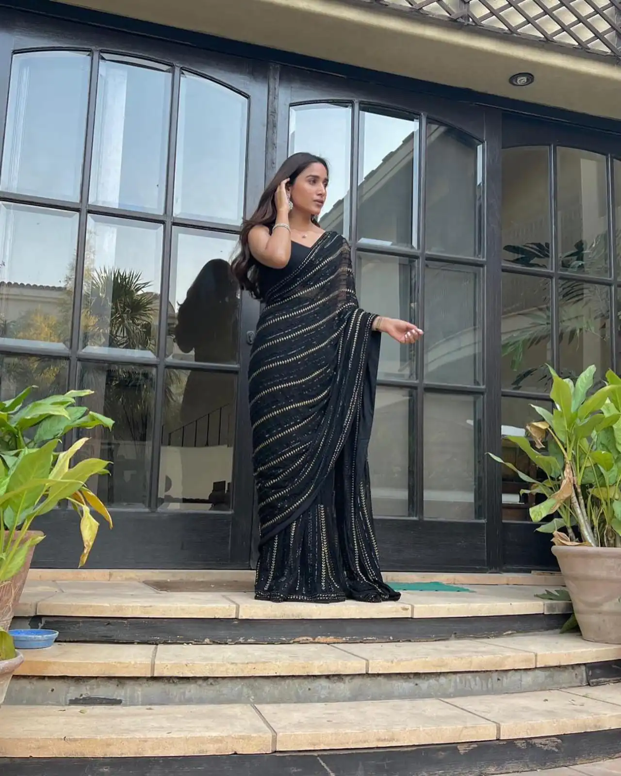 Black Georgette Sequin Work Saree with Piping | Sarees, Bollywood Sarees, Creative Sarees, Designer Sarees, Embroidered Sarees, Ethnic Saree, Modern Digital sarees, Party Wear Sarees