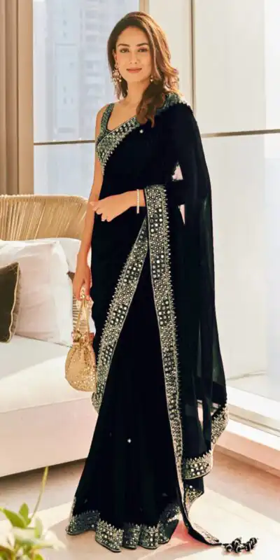Black Georgette Thread Sequence Work Saree | Sarees, Bollywood Sarees, Creative Sarees, Designer Sarees, Embroidered Sarees, Ethnic Saree, Modern Digital sarees, Party Wear Sarees