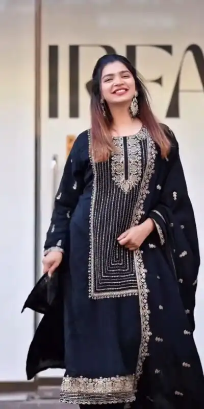 Black Georgette With Embroidery Work Salwar Suit | Jump Suits, Salwar suit, Casual Suits, Creative suits, Designer Suits, Palazzo Suits, Party Wear Suits, Patiala Suits, Straight Suits