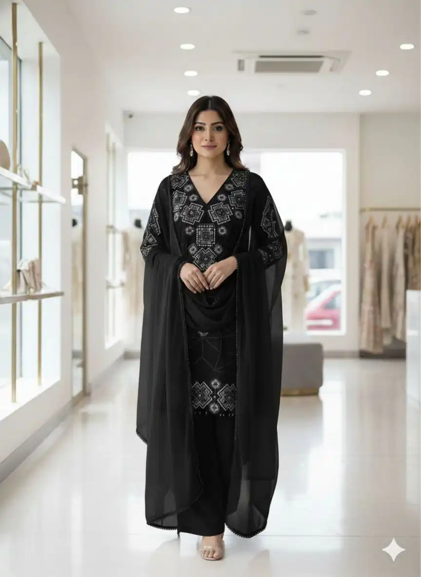 Black Georgette With Sequins Work Salwar Suit | Jump Suits, Salwar suit, Casual Suits, Creative suits, Designer Suits, Palazzo Suits, Party Wear Suits, Patiala Suits, Straight Suits