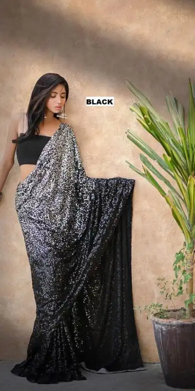 Black Heavy 60 Gram Georgette Sequins Saree | Sarees, Bollywood Sarees, Creative Sarees, Designer Sarees, Embroidered Sarees, Ethnic Saree, Modern Digital sarees, Party Wear Sarees