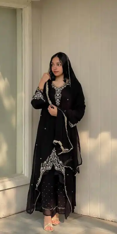 Black heavy Georgette Embroidery Salwar Suit | Jump Suits, Salwar suit, Casual Suits, Creative suits, Designer Suits, Palazzo Suits, Party Wear Suits, Patiala Suits, Straight Suits