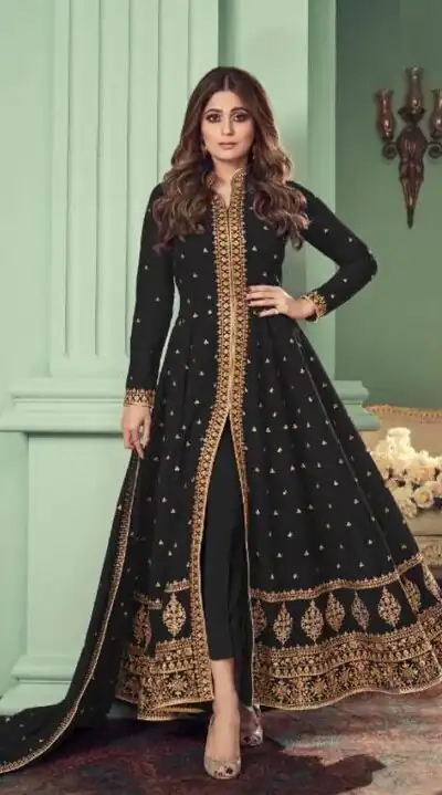 Black Heavy Georgette Embroidery Sharara Suit | Jump Suits, Salwar suit, Casual Suits, Creative suits, Designer Suits, Palazzo Suits, Party Wear Suits, Patiala Suits, Straight Suits
