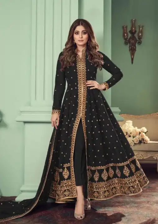 Black Heavy Georgette Embroidery Sharara Suit | Jump Suits, Salwar suit, Casual Suits, Creative suits, Designer Suits, Palazzo Suits, Party Wear Suits, Patiala Suits, Straight Suits