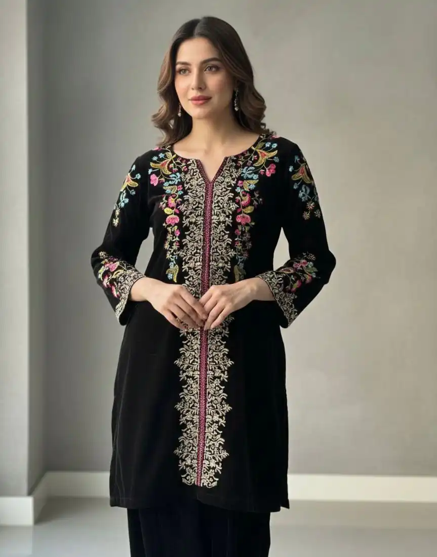 Black Heavy Velvet Embroidery Work Salwar Suit | Jump Suits, Salwar suit, Casual Suits, Creative suits, Designer Suits, Palazzo Suits, Party Wear Suits, Patiala Suits, Straight Suits