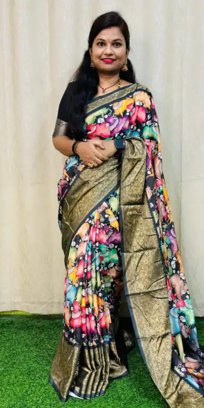 Black Jacquard Dola Silk With Print Saree | Sarees, Bollywood Sarees, Creative Sarees, Designer Sarees, Embroidered Sarees, Ethnic Saree, Modern Digital sarees, Party Wear Sarees