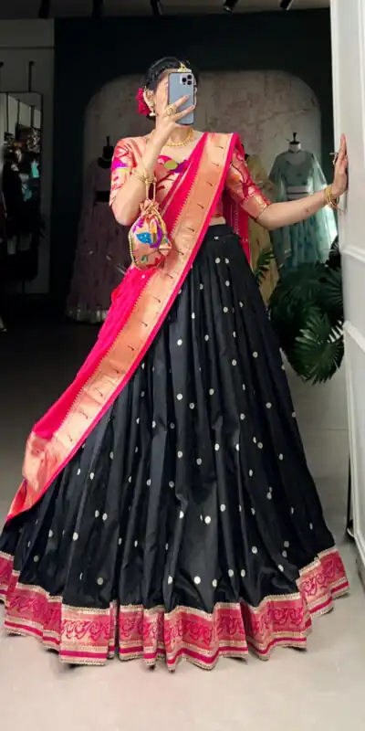 Black Jacquard Weaving Lehenga Choli | Lehenga, Bollywood Lehenga, Creative Lehenga, Designer Lehenga, Embroidered Lehenga, Party Wear Lehenga
