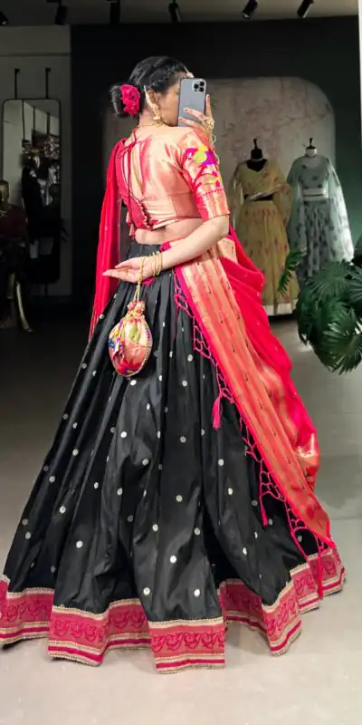 Black Jacquard Weaving Lehenga Choli | Lehenga, Bollywood Lehenga, Creative Lehenga, Designer Lehenga, Embroidered Lehenga, Party Wear Lehenga