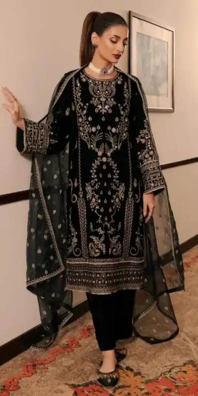 Black Korean Satin Silk Embroidery Work Salwar Suit | Jump Suits, Salwar suit, Casual Suits, Creative suits, Designer Suits, Palazzo Suits, Party Wear Suits, Patiala Suits, Straight Suits