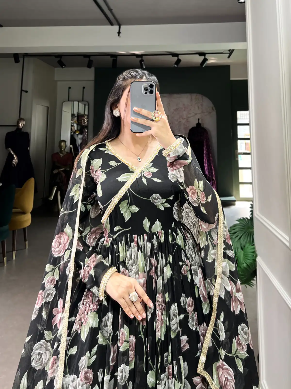 Black Marble Floral Print Lace Touch Up Gown | Gowns, Bollywood Gowns, Creative Gowns, Designer Gowns, Embroidered Gowns, Party Wear Gowns