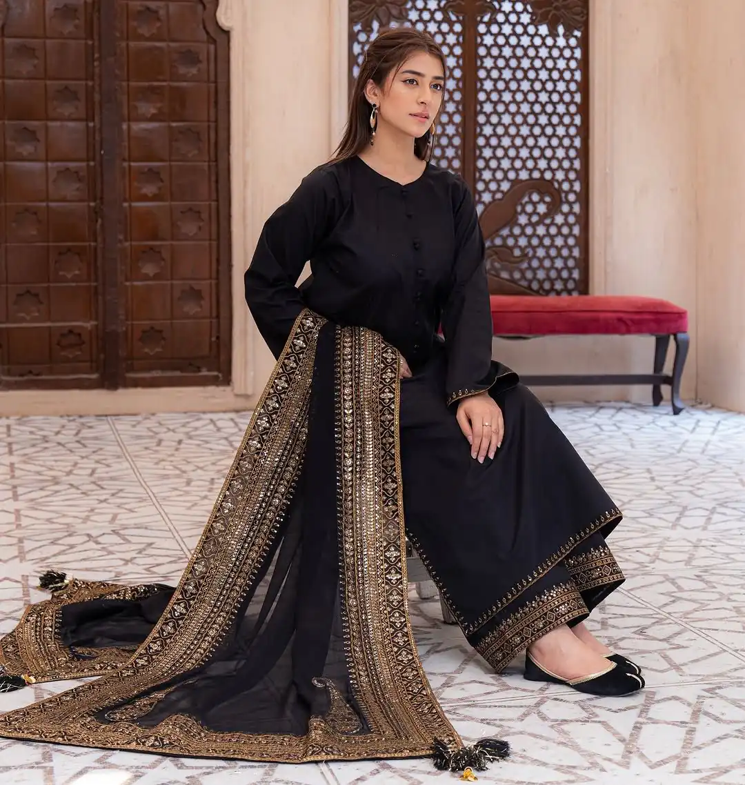 Black Natural Crep Silk With Embroider Salwar Suit | Jump Suits, Salwar suit, Casual Suits, Creative suits, Designer Suits, Palazzo Suits, Party Wear Suits, Patiala Suits, Straight Suits