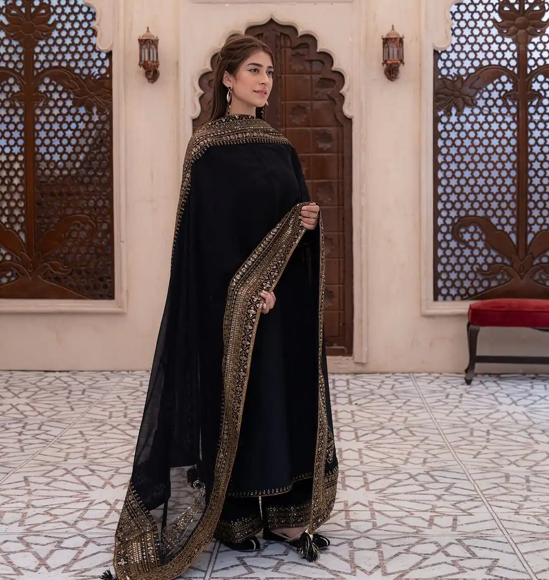 Black Natural Crep Silk With Embroider Salwar Suit | Jump Suits, Salwar suit, Casual Suits, Creative suits, Designer Suits, Palazzo Suits, Party Wear Suits, Patiala Suits, Straight Suits