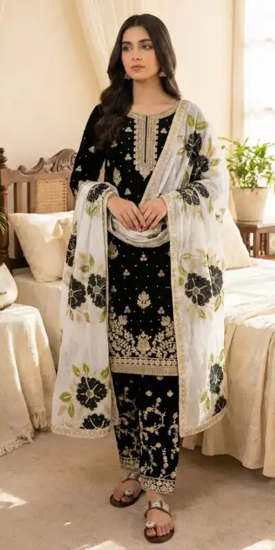 Black Organza Silk Lace Embroidery Work Salwar Suit | Jump Suits, Salwar suit, Casual Suits, Creative suits, Designer Suits, Palazzo Suits, Party Wear Suits, Patiala Suits, Straight Suits