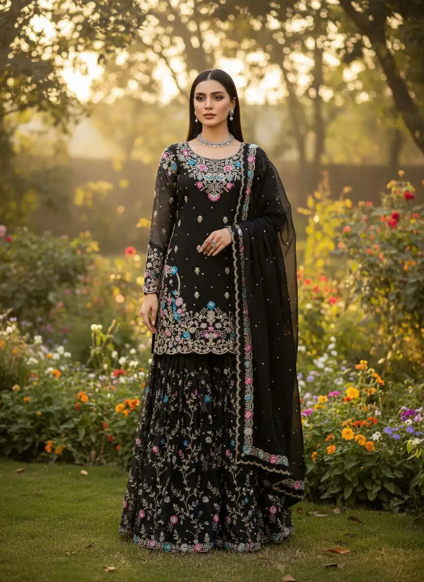 Black Organza Silk Sequence Moti Work Salwar Suit | Jump Suits, Salwar suit, Casual Suits, Creative suits, Designer Suits, Palazzo Suits, Party Wear Suits, Patiala Suits, Straight Suits