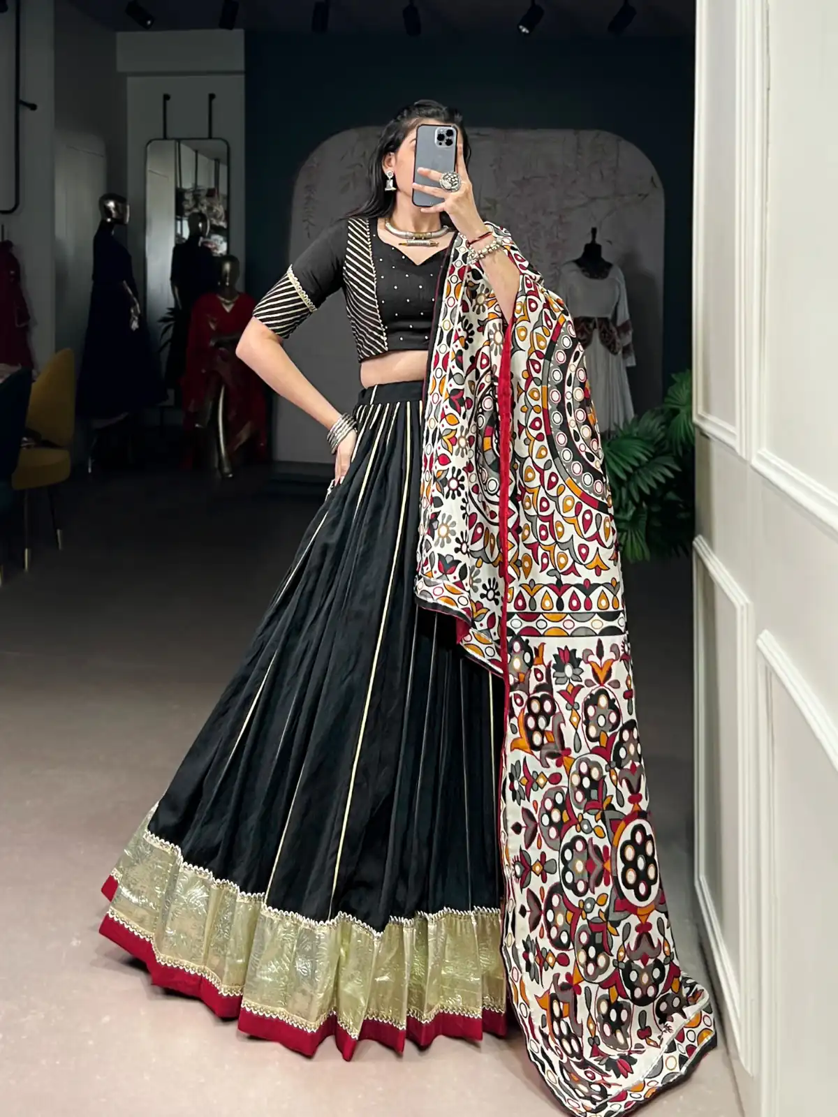 Black Pure Chanderi Zari Work Gotta Patti Lehenga Choli | Lehenga, Bollywood Lehenga, Creative Lehenga, Designer Lehenga, Embroidered Lehenga, Party Wear Lehenga