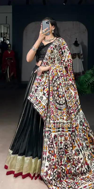 Black Pure Chanderi Zari Work Gotta Patti Lehenga Choli | Lehenga, Bollywood Lehenga, Creative Lehenga, Designer Lehenga, Embroidered Lehenga, Party Wear Lehenga