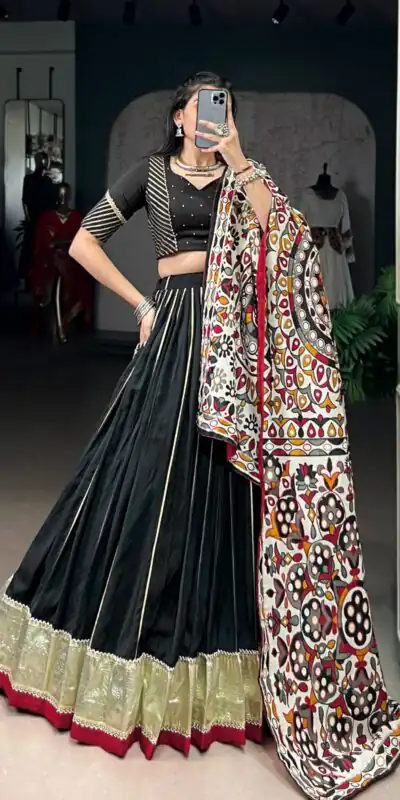 Black Pure Chanderi Zari Work Gotta Patti Lehenga Choli | Lehenga, Bollywood Lehenga, Creative Lehenga, Designer Lehenga, Embroidered Lehenga, Party Wear Lehenga