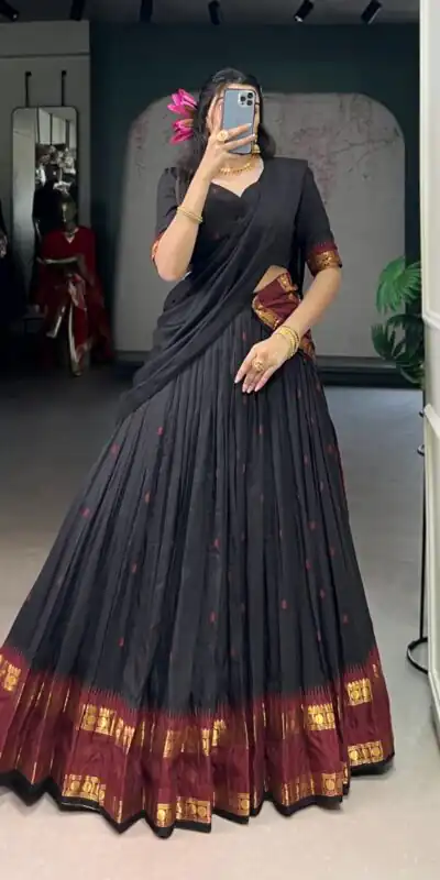 Black Pure Chanderi Zari Work Lehenga Choli | Lehenga, Bollywood Lehenga, Creative Lehenga, Designer Lehenga, Embroidered Lehenga, Party Wear Lehenga