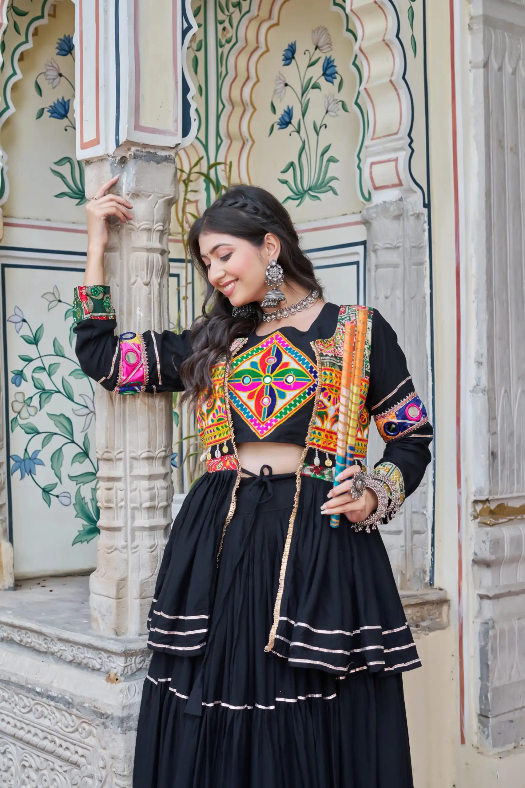 Black Pure Cotton Mirror Gamthi Work Lehenga Choli | Lehenga, Bollywood Lehenga, Creative Lehenga, Designer Lehenga, Embroidered Lehenga, Party Wear Lehenga